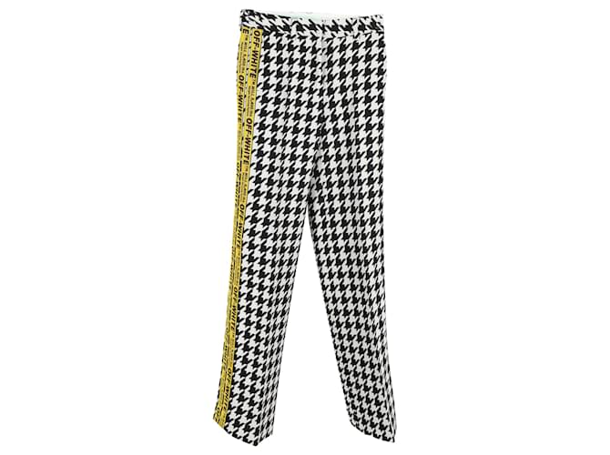 Off White Off-White Logo-Trimmed Houndstooth Pants in Black and White Wool  ref.1351643