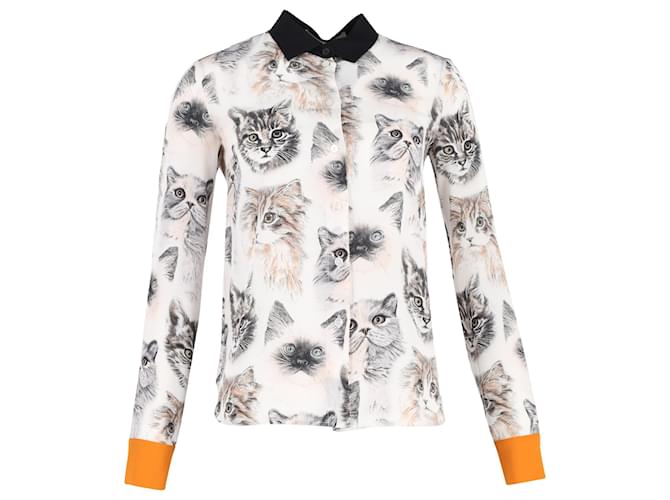 Stella Mc Cartney Stella McCartney Cat-Printed Shirt in White Silk  ref.1351650