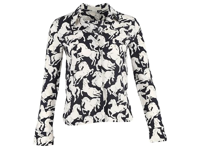 Stella Mc Cartney Camisa con estampado de caballos de Stella McCartney en seda negra  ref.1351653