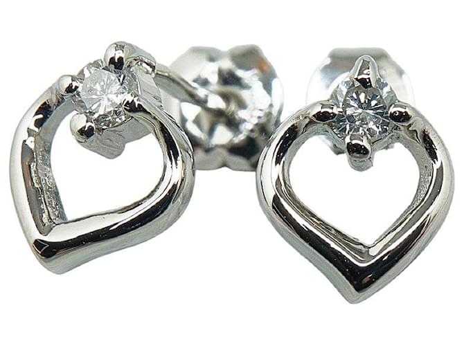 & Other Stories LuxUness Pt900 Platinum Diamond 0.08ct Heart Motif Stud Earrings Metal Earrings in Pristine Silvery  ref.1351674