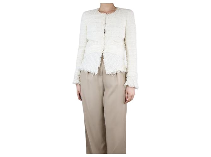 Chanel Jaqueta de lantejoulas em tweed creme - tamanho UK 12 Cru Viscose  ref.1351799