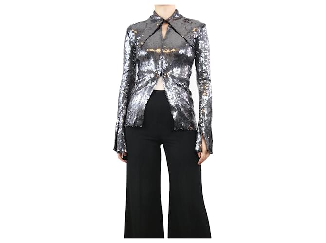Autre Marque Grey Opala sequined mesh shirt - size UK 8 Polyester  ref.1351820