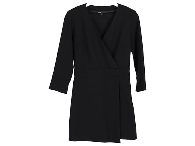 Maje V-Neck Mini Dress in Black Wool  ref.1351829