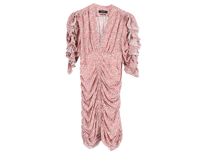 Isabel Marant Andor Floral Ruched-Seam Mini Dress in Pink Silk  ref.1351834