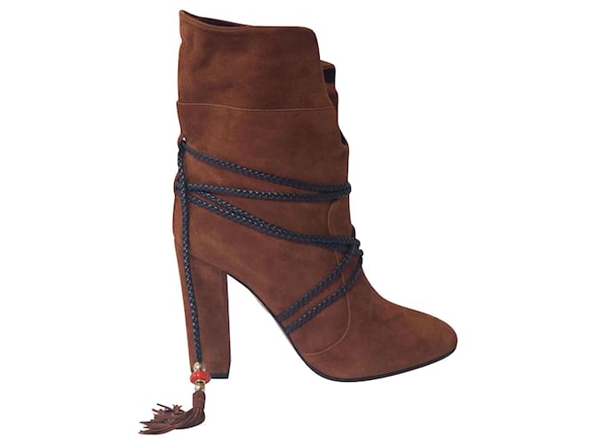 Aquazzura Bottes Moonshine avec Lien en Daim Marron Suede  ref.1351846