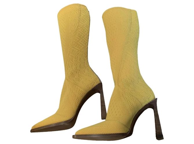 Botas Fendi FFrame amarelas em jacquard Amarelo