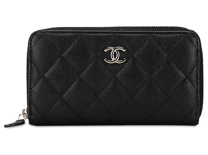 Chanel Black CC Quilted Caviar Zip Around Wallet Leather  ref.1351895