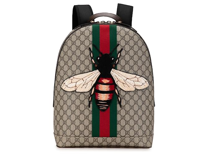Gucci Brown GG Supreme Animalier Web Backpack Beige Cloth Cloth  ref.1351927