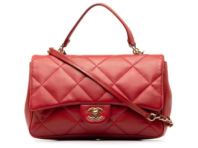 Chanel Red Small Lambskin Easy Carry Flap Vermelho Couro  ref.1351948
