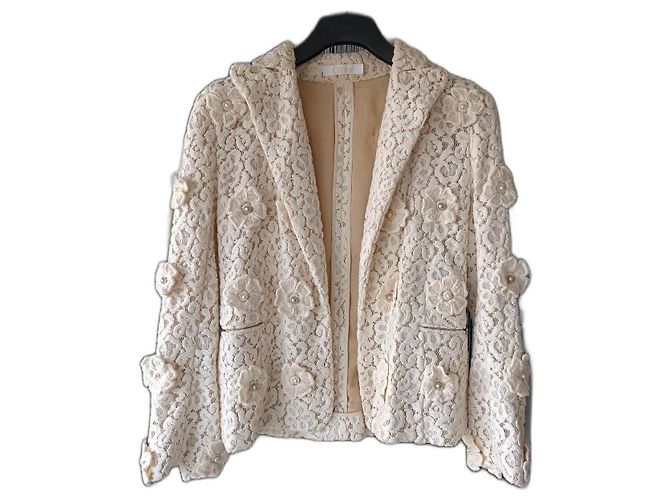 Chloé Spitzenjacke Creme Baumwolle Roh