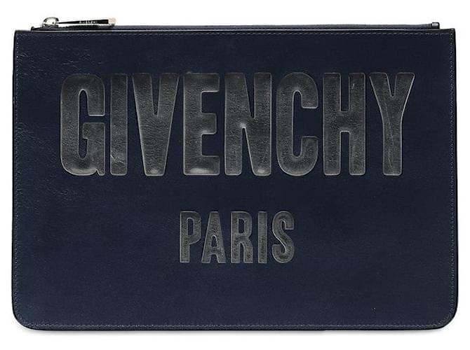 Clutch iconica in pelle con placca logo Givenchy in ottime condizioni Blu  ref.1351995