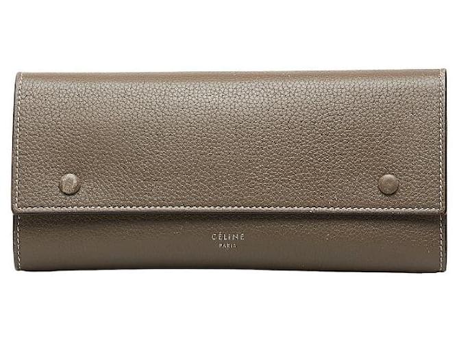 Céline Celine Large Flap Multifunktions-Lederbörse in sehr gutem Zustand Grau  ref.1352020