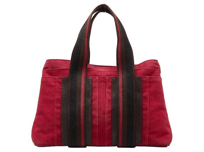 Hermès Sac à main tote horizontal MM Trocadero en toile Hermes rouge marron en très bon état  ref.1352022