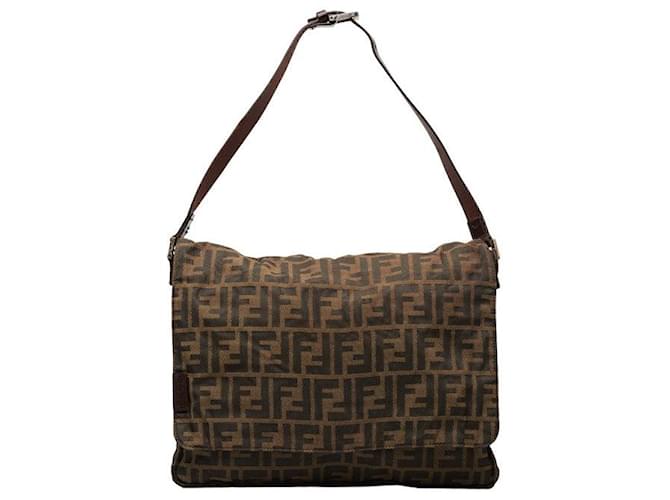 Bolsa de ombro Fendi em lona e couro Zucca em muito bom estado Marrom  ref.1352034