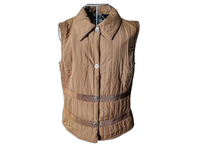 Salvatore Ferragamo Quilted sleeveless jacket Beige Cotton Polyester  ref.1352053