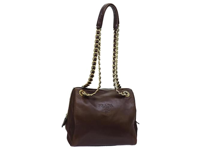 PRADA Chain Shoulder Bag Leather Brown Auth 71495  ref.1352099