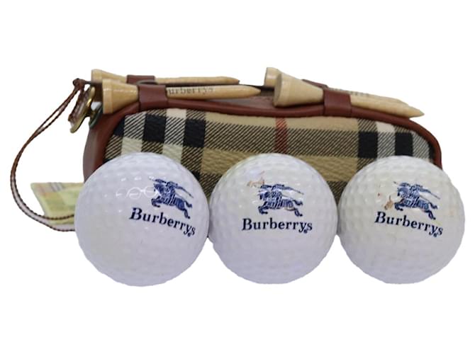 Autre Marque Burberrys Nova Check Bolas de golfe e estojos para bolas de golfe PVC Couro Bege Auth 72040  ref.1352170