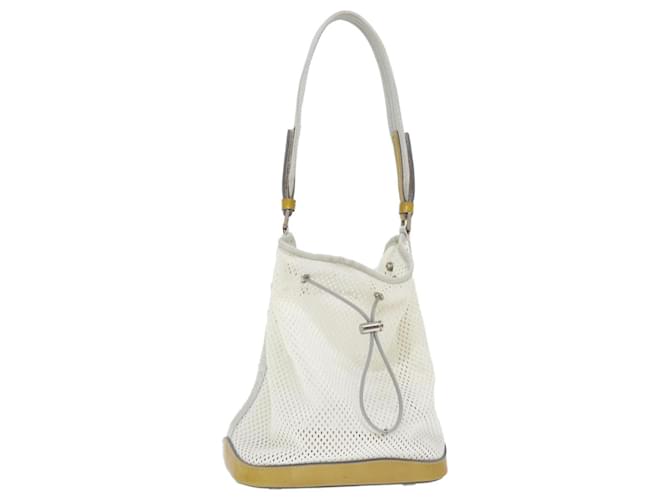 PRADA Mesh Shoulder Bag Nylon White Yellow Auth 72589  ref.1352185