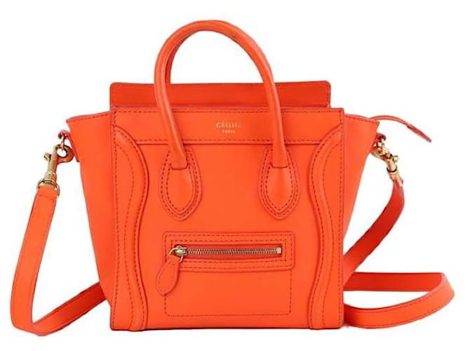 Céline Luggage Phantom leather shoulder strap Orange  ref.1352259
