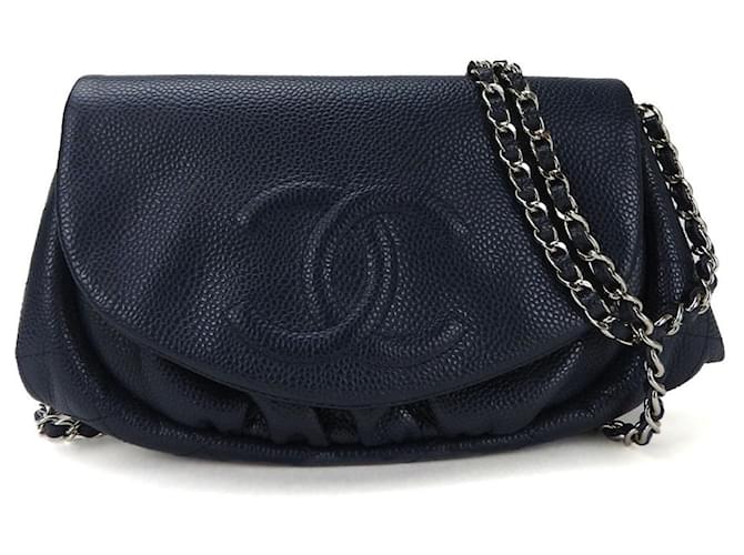 Chanel Half moon Navy blue Leather  ref.1353520