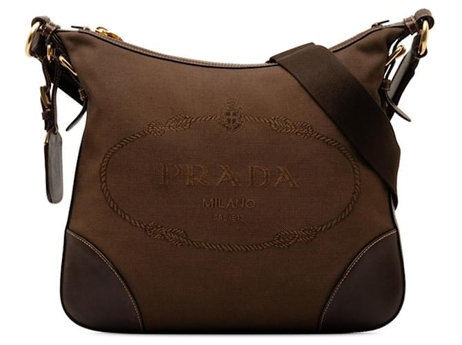 Prada Logo Jacquard Brown Leather  ref.1354330