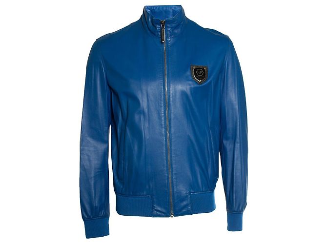 Philipp Plein, blue leather jacket