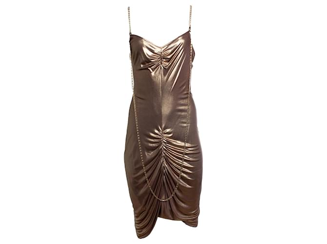 Patrizia Pepe, Kleid mit metallischen Ketten Golden  ref.1354622