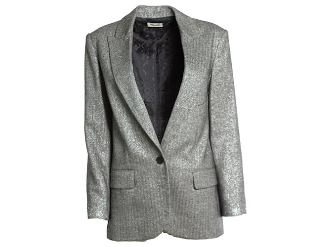 ZADIG & VOLTAIRE, blazer en lurex argenté VOW métallisé Soie Polyester Laine Viscose Gris  ref.1354623