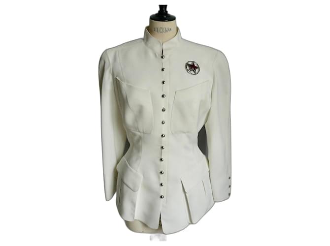THIERRY MUGLER White chic vintage gabardine jacket size 40 in very good condition Polyester  ref.1354632