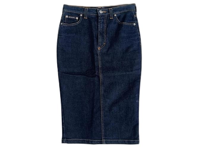 D&G Saia midi de ganga Dolce & Gabbana Azul Algodão Jeans  ref.1354637