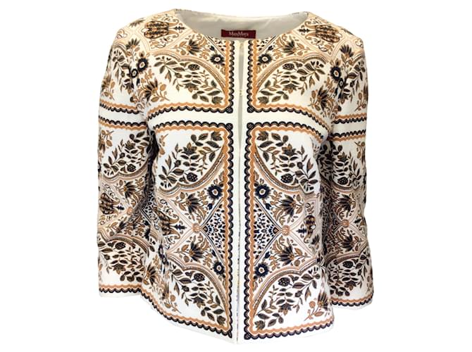 Autre Marque Max Mara Marfil / marrón / Chaqueta con estampado de paisley floral negra Multicolor Algodón  ref.1354753