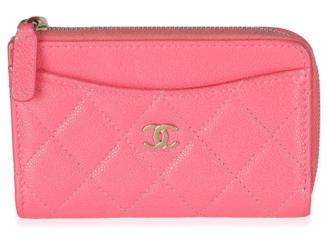 Chanel Pink Quilted Caviar Zip Card Case Leather  ref.1354842