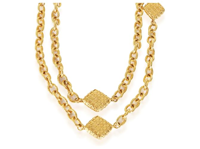 Chanel Vintage Quilted Station Necklace in  Gold Plated Gold-plated  ref.1354852