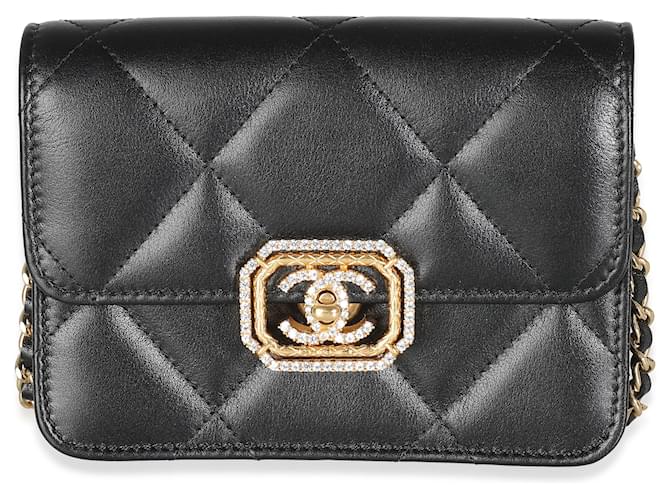 Timeless Chanel Black Quilted Calfskin Strass Mini Flap Bag Leather  ref.1354906