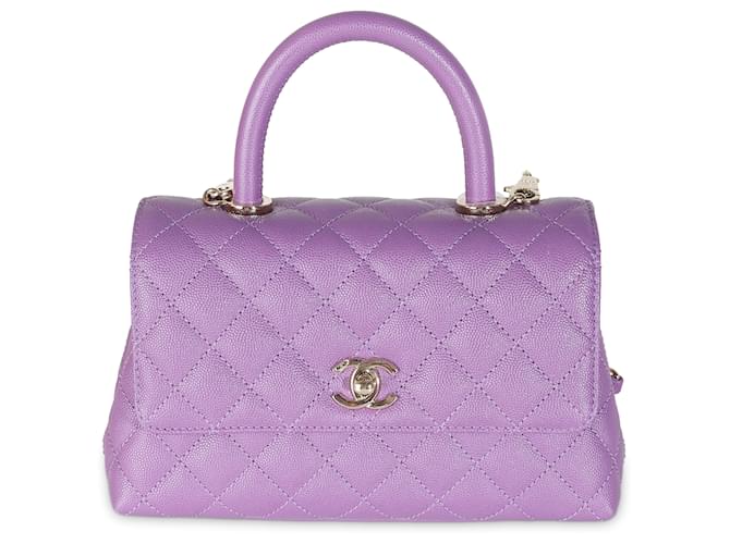 Chanel Purple Quilted Caviar Small Coco Top Handle Bag Leather  ref.1354939