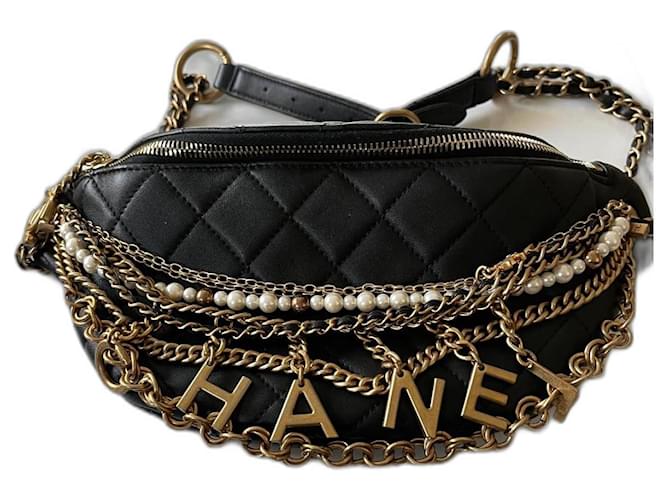 Wallet On Chain Banane Chanel chaînes perles Cuir Bijouterie dorée  ref.1354968