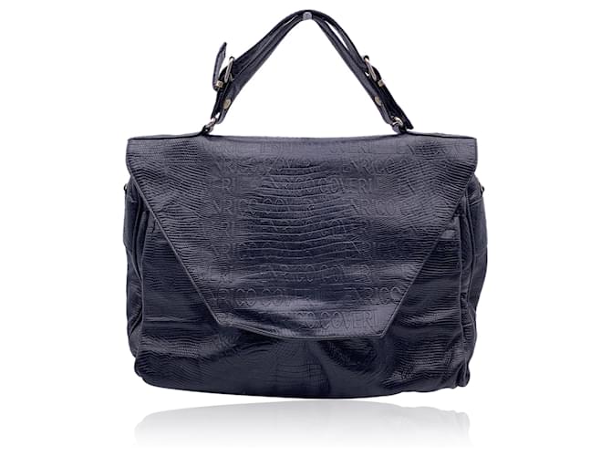 Autre Marque Vintage Black Embossed Leather Satchel Bag Handbag  ref.1354997