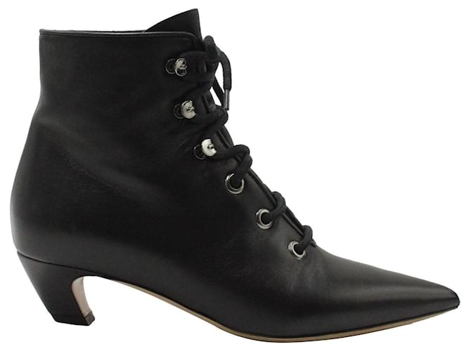 Dior Lace-Up Pointed-Toe Ankle Boots in Black Leather  ref.1355011