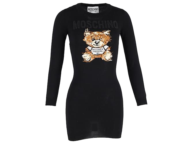 Minivestido Moschino con adorno de oso en lana negra Negro  ref.1355013