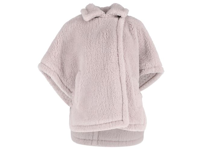 Max Mara Tebe Teddy Cape in Light Grey Wool Brown Red