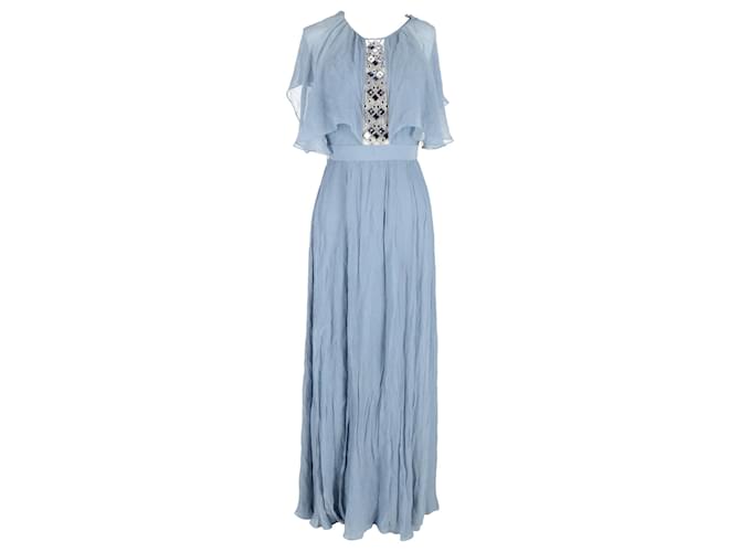 Temperley London Embellished Maxi Dress in Light Blue Silk  ref.1355024