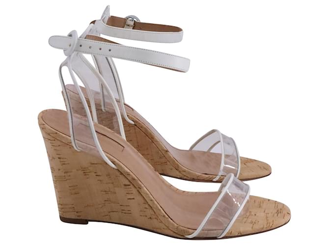 Aquazzura Minimalist Wedge Sandals in White Leather and Clear PVC  ref.1355066