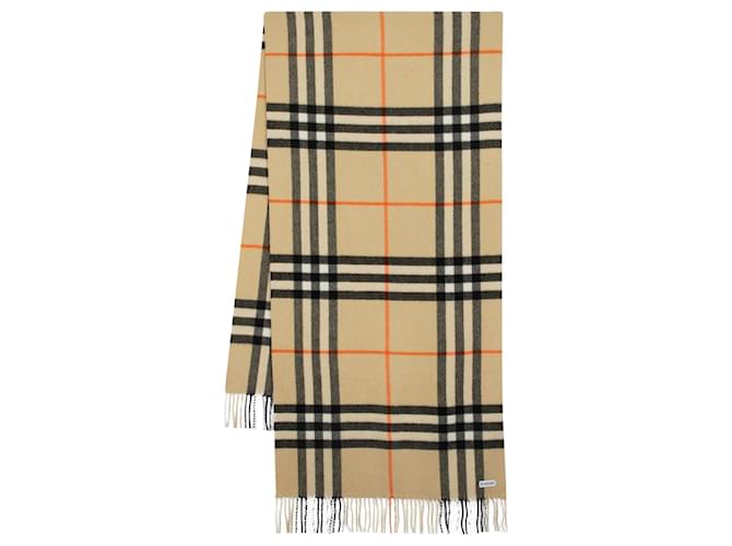 Giant Check Scarf - Burberry - Cashmere - Beige Brown  ref.1355075