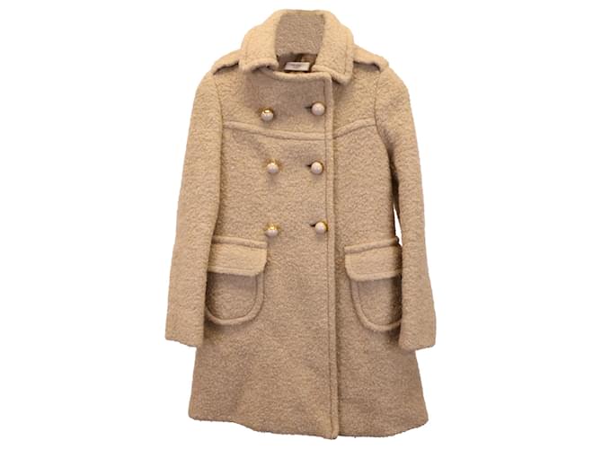 Prada Double-Breasted Coat in Beige Wool Brown  ref.1355236