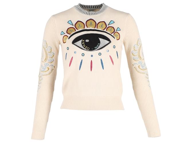 Kenzo Embroidered Sweater in Cream Wool White  ref.1355239