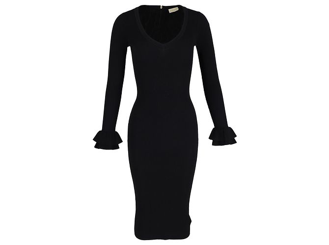 Michael Kors V-neck Knitted Dress in Black Viscose