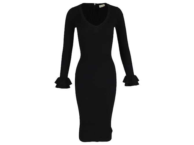 Vestido de malha com decote em V Michael Kors em viscose preta Preto Fibra de celulose  ref.1355267