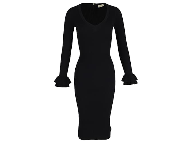 Vestido de punto con cuello en V Michael Kors en viscosa negra Negro Fibra de celulosa  ref.1355267