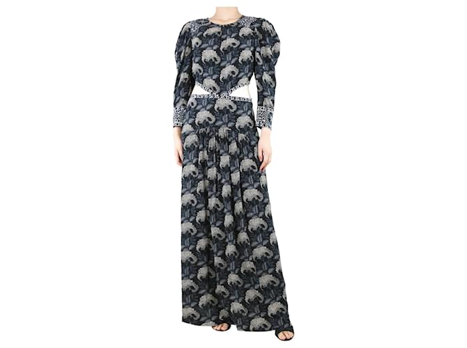 Ba&Sh Robe longue découpée à imprimé floral noir et bleu - taille UK 10 Viscose  ref.1355315