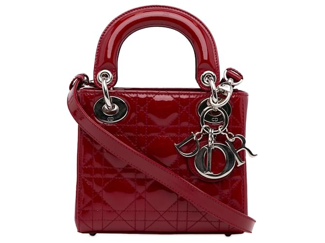 Dior Vermelho Mini Patente Cannage Lady Dior Couro Couro envernizado  ref.1355825